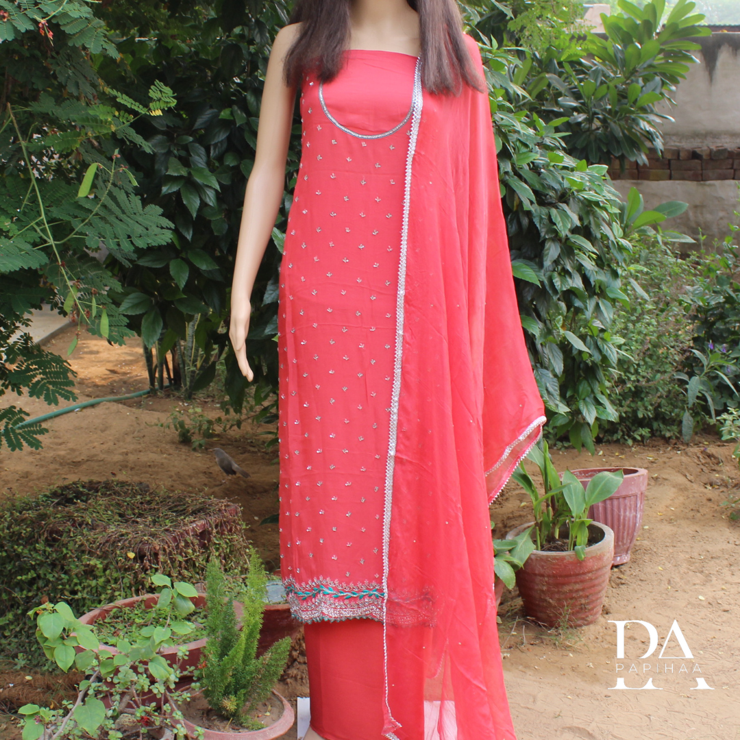 Heavy Beadwork Organza Unstitched Set