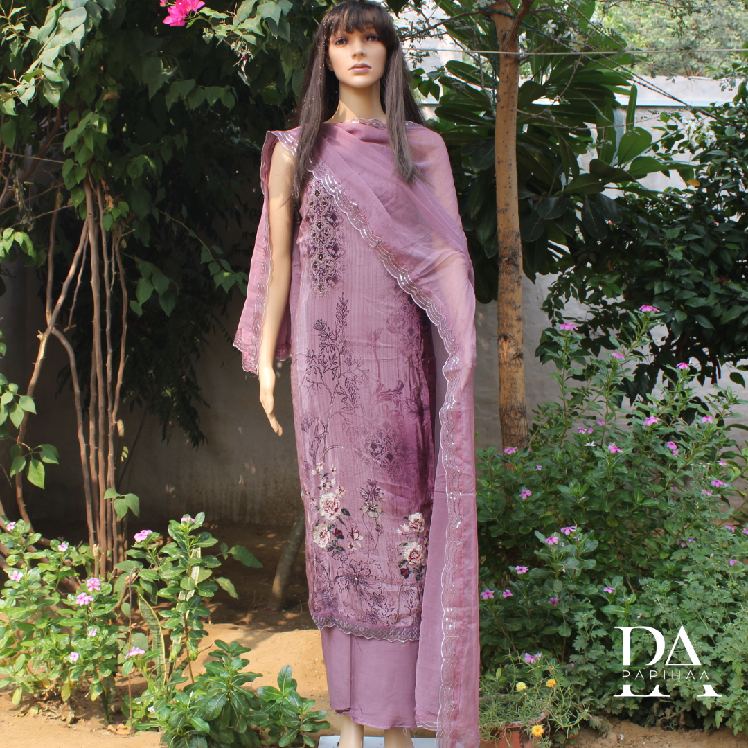 Jashn Purple Colored Crepe Unstitched Suit