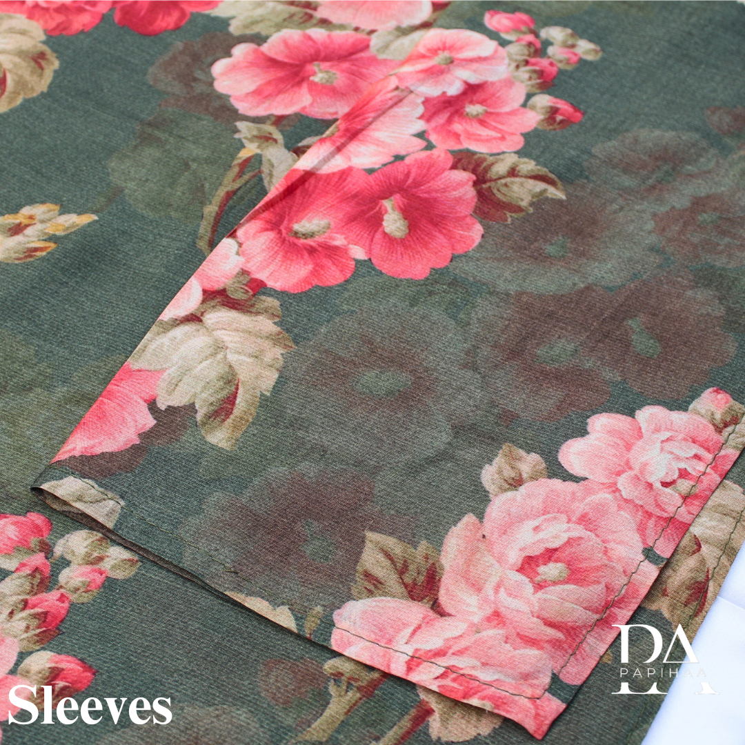 V Neck Bold Floral, Muslin Semi-stitched Set