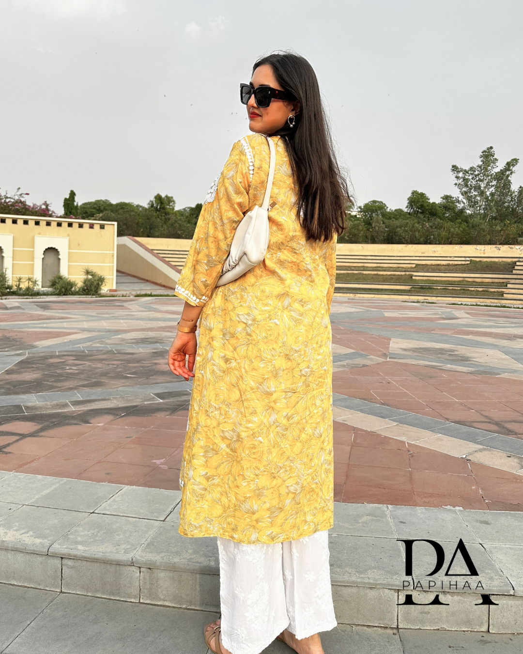 Neeraja Yellow floral carnation printed 3d Chikankari Kurti