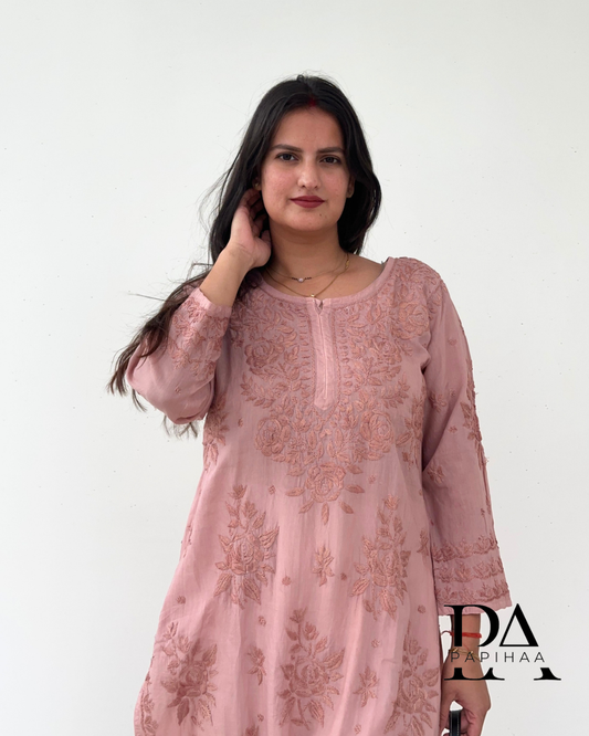 Preeti Mauve Tone on Tone 3d Modal Chikankari Kurti