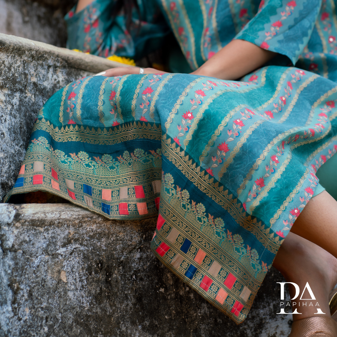 Sea Green Silky Straight Stitched Suit