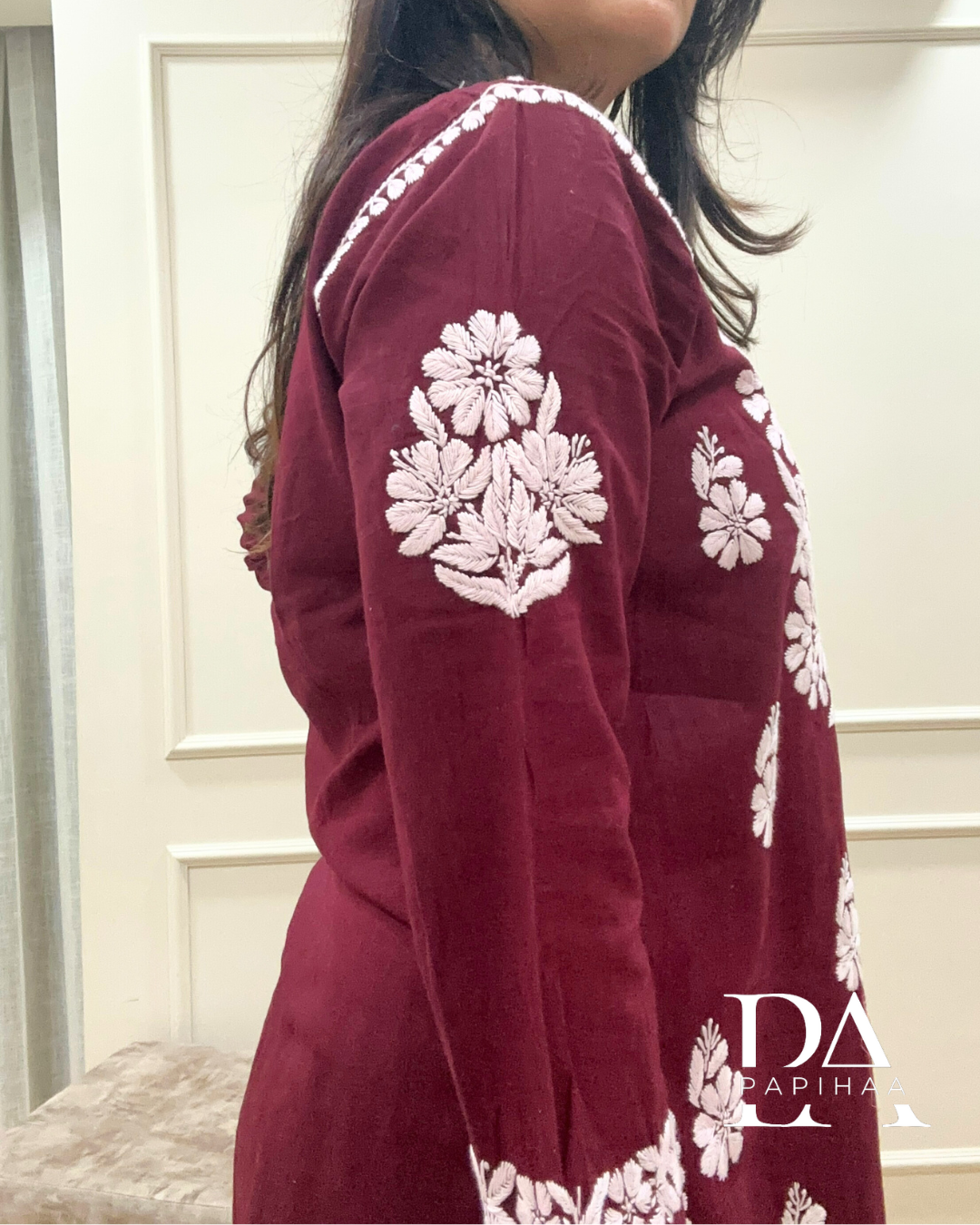 Eshani maroon Cotton 3d Chikankari Kurti