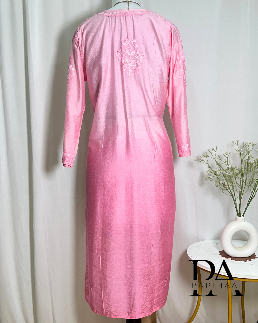 Chandini Ombre Pink chanderi Chikankari Kurti