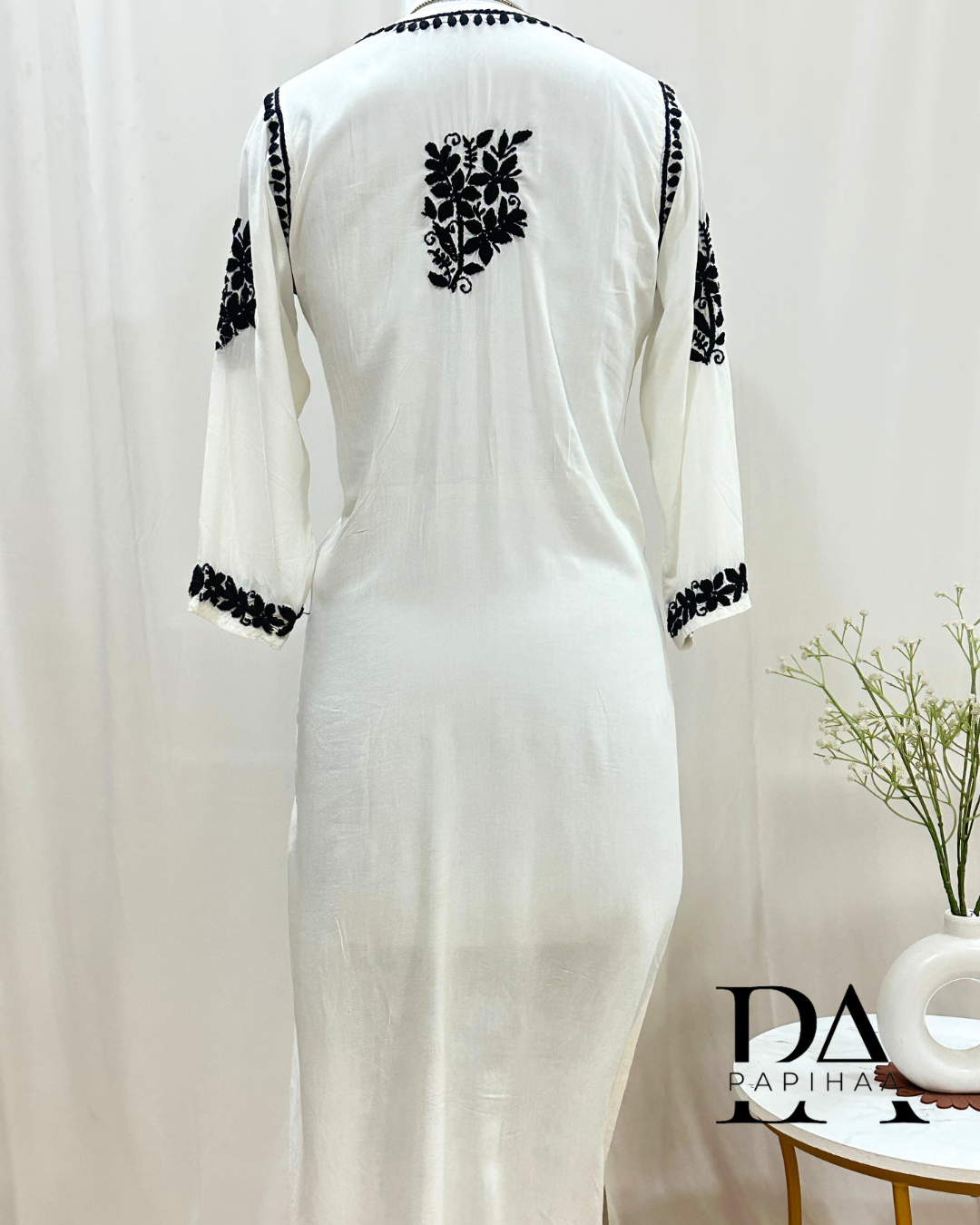Noori Black on white Modal Chikankari Kurti