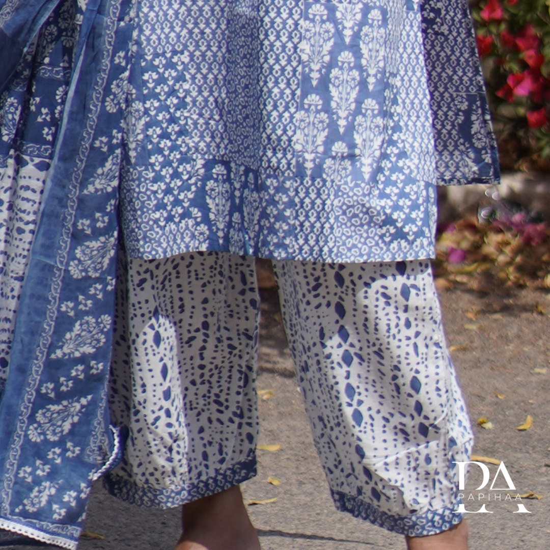 Blue & White Ethnic Printed Afgani style Set
