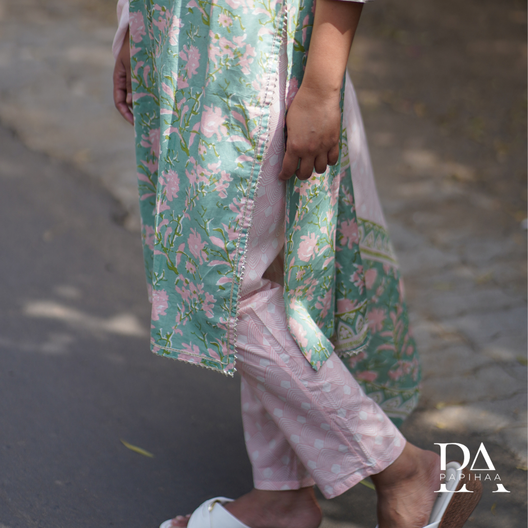 Green and Pink Floral abstract Set