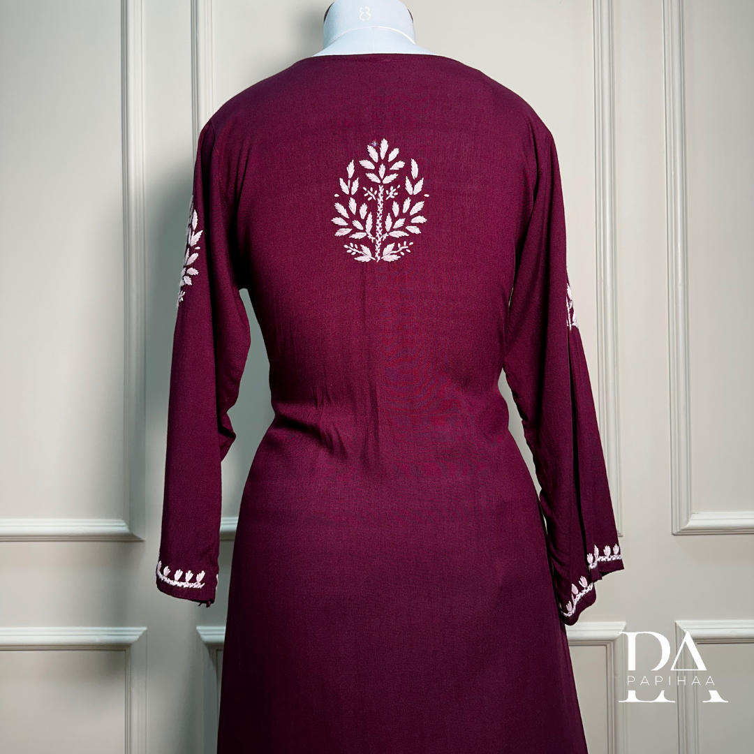 Ruvya Wine Rayon Chikankari Palazzo 2 Piece Set
