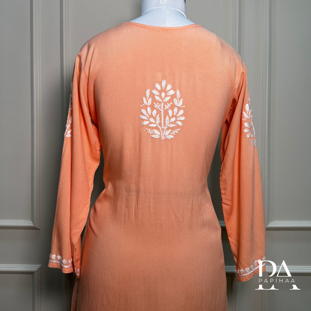Ruvya Peach Rayon Chikankari Palazzo 2 Piece Set