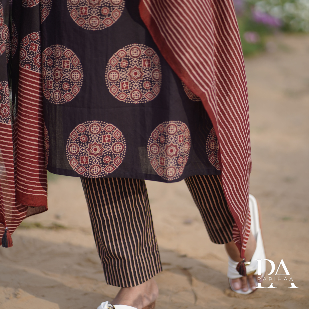 Chocolate Brown Block Printed Cotton Set