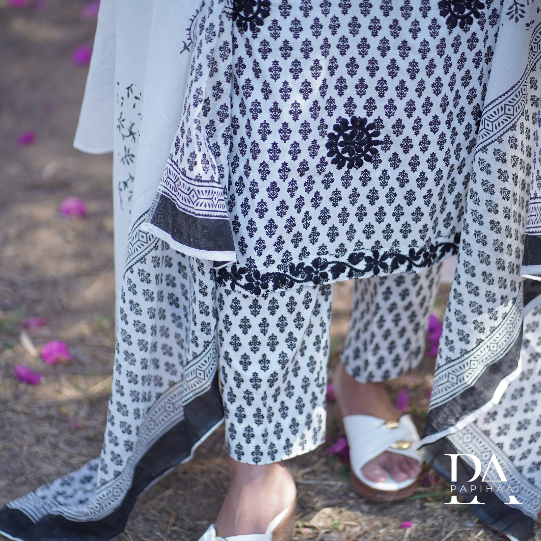Black & White Block Printed Kurta Set