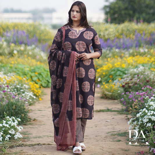 Chocolate Brown Block Printed Cotton Set