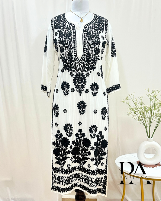 Noori Black on white Modal Chikankari Kurti