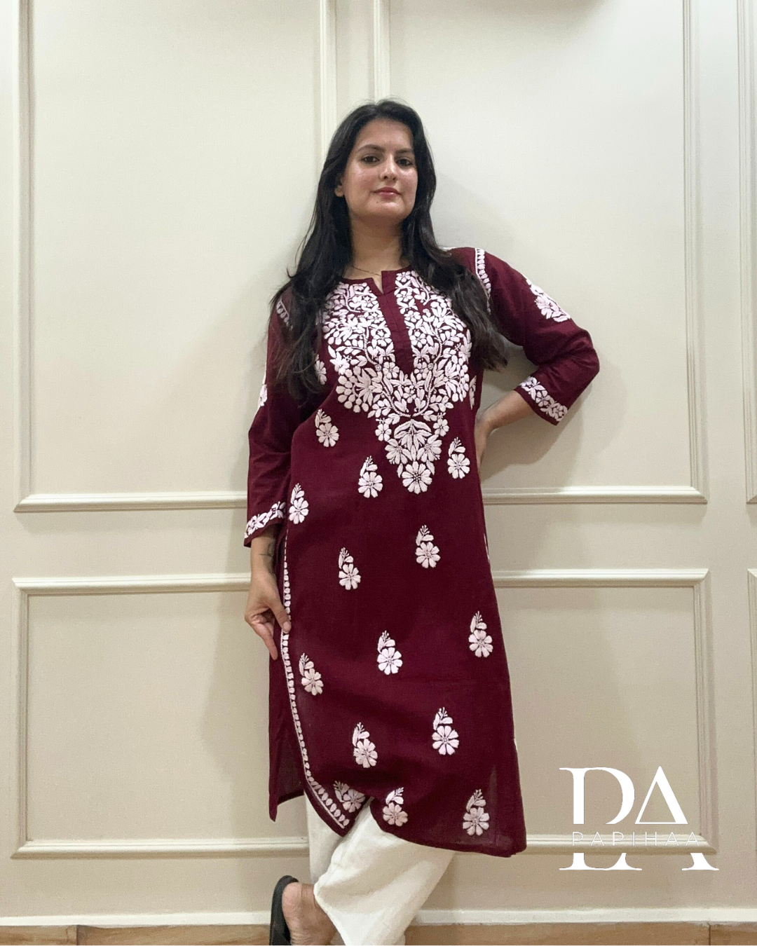 Eshani maroon Cotton 3d Chikankari Kurti