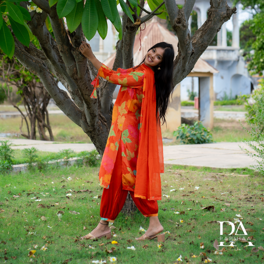 Orange Colored Crepe Tie Sleeve Stitched Suit