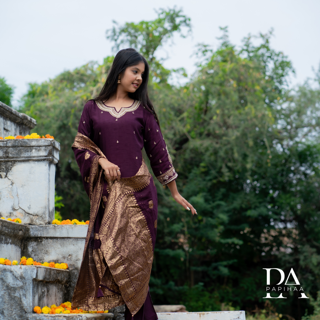 Shadmani Silk Straight Stitched Suit