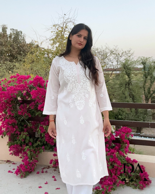 Pankhuri Pastel Lavender Soft Cotton Chikankari Kurti