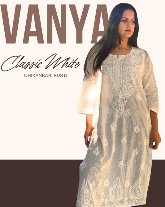 Vanya Classic White Dyeable Dobby Chikankari Kurti