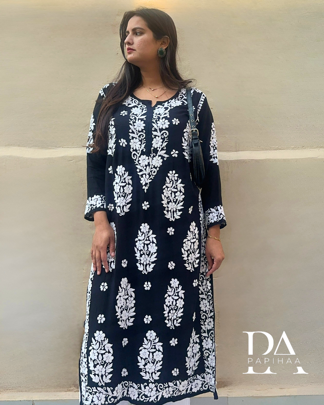 Nitya Black Buta Motif 6D Chikankari Kurti
