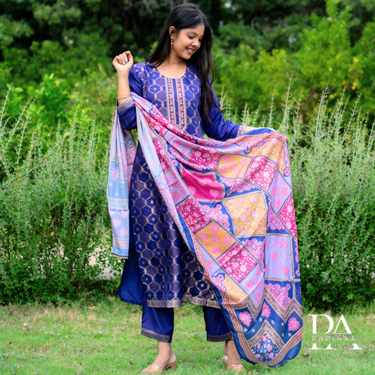 Purple Banarasi Straight Stitched Suit