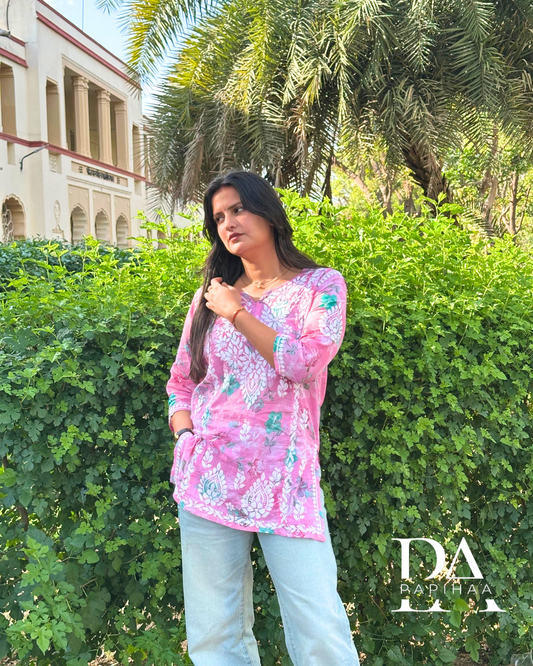 Inara Pink Mulmul Short Chikankari Kurti