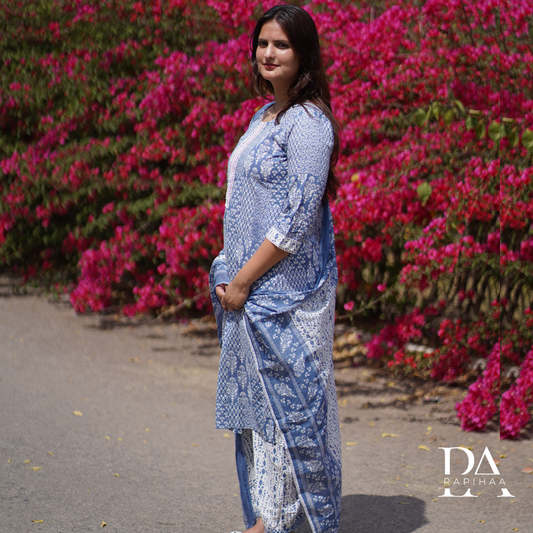 Blue & White Ethnic Printed Afgani style Set