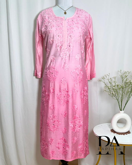 Chandini Ombre Pink chanderi Chikankari Kurti