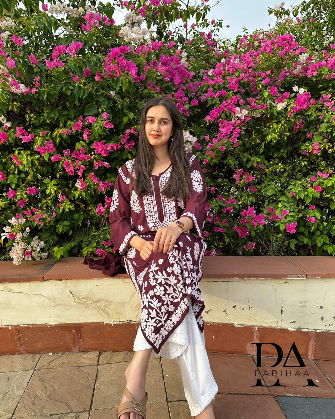 Seerat Buttery Soft Modal Wine 3d Chikankari Kurti