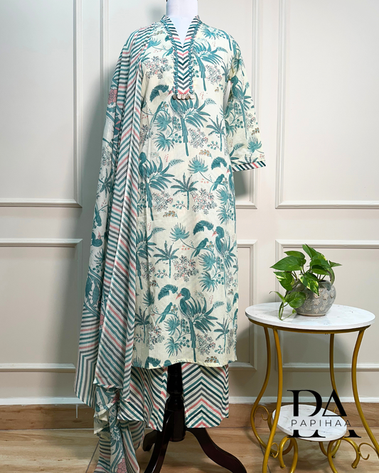 Prakriti Blue beige cotton Stitched Set