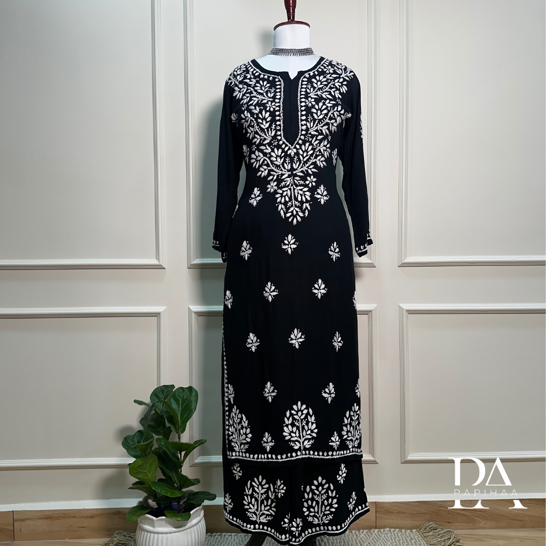 Ruvya Black Rayon Chikankari Palazzo 2 Piece Set