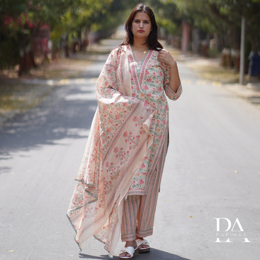 Peachy Pink V-Neck Cotton Set