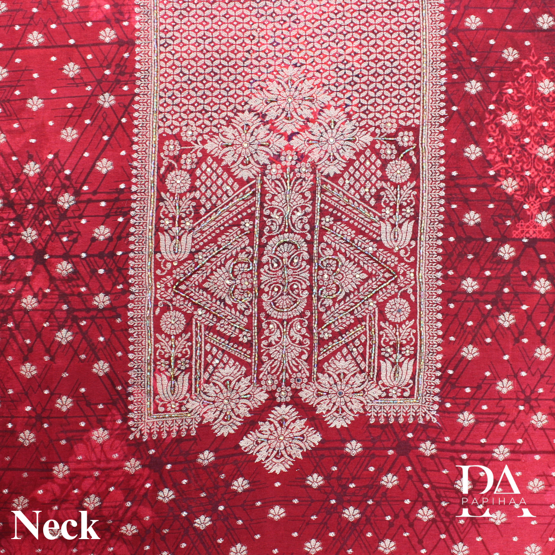 Maroon Foil and Jacquard work Modal Unstitched Suit