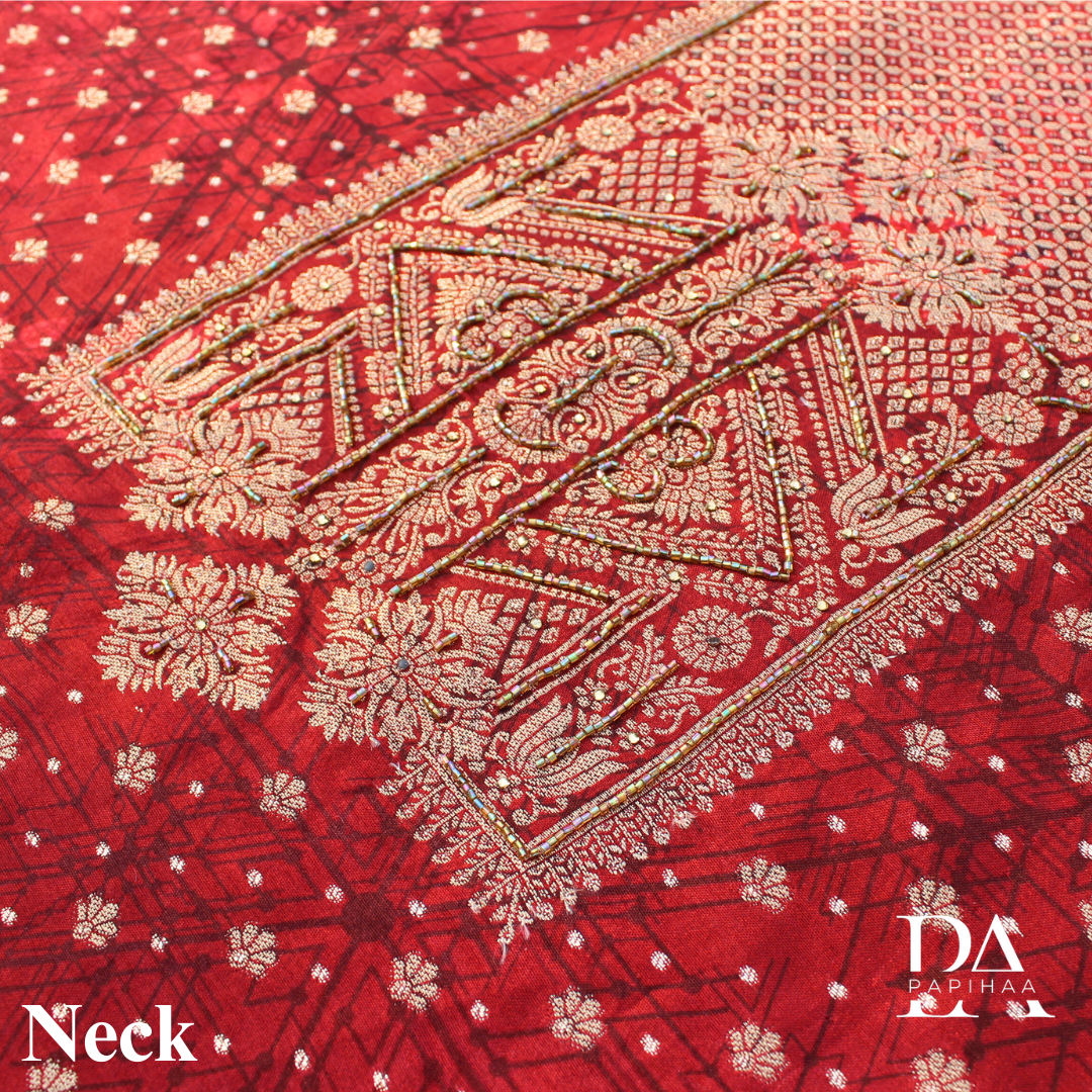 Maroon Foil and Jacquard work Modal Unstitched Suit