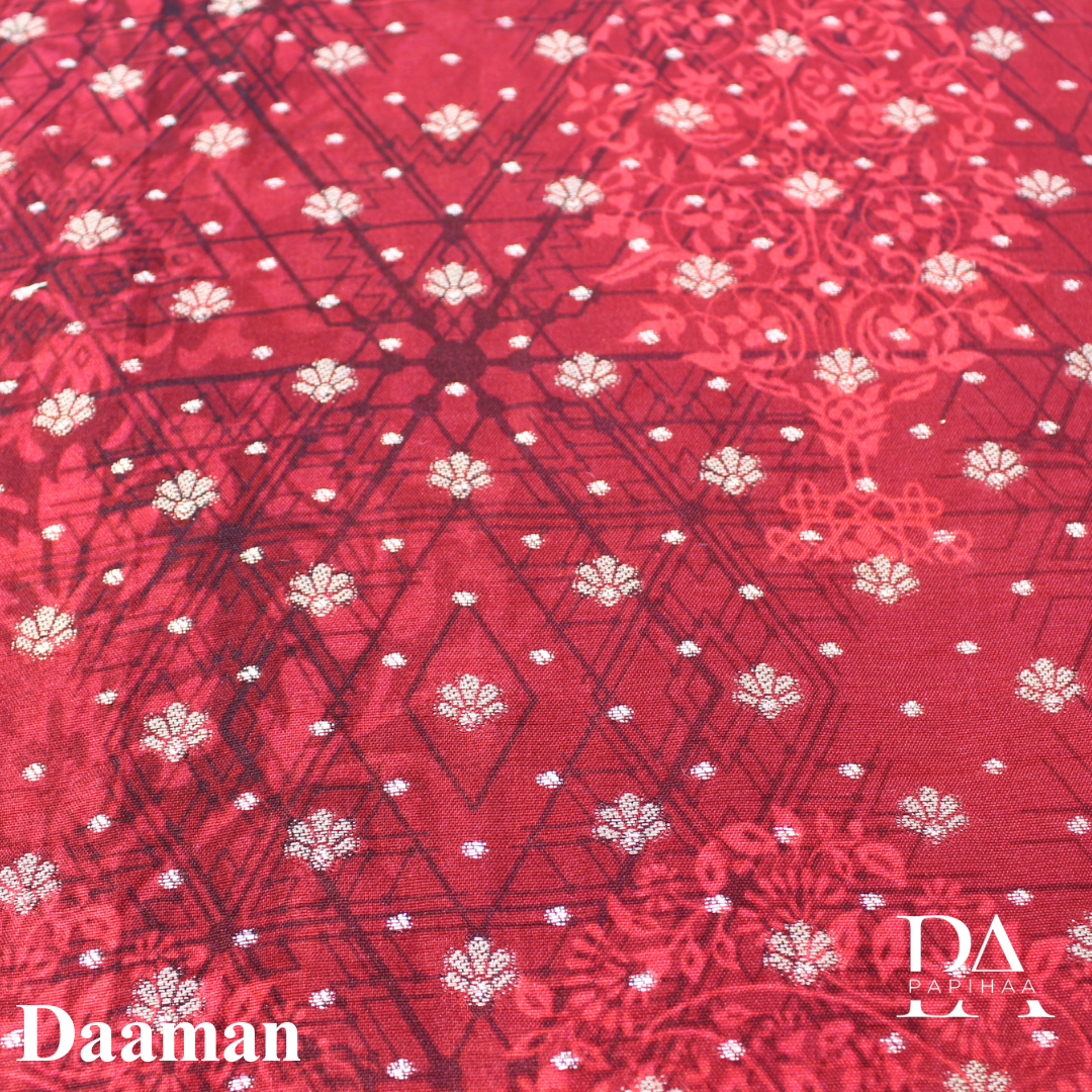 Maroon Foil and Jacquard work Modal Unstitched Suit