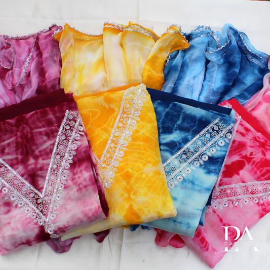 Organza Tie And Die Embroidered Unstitched Suit