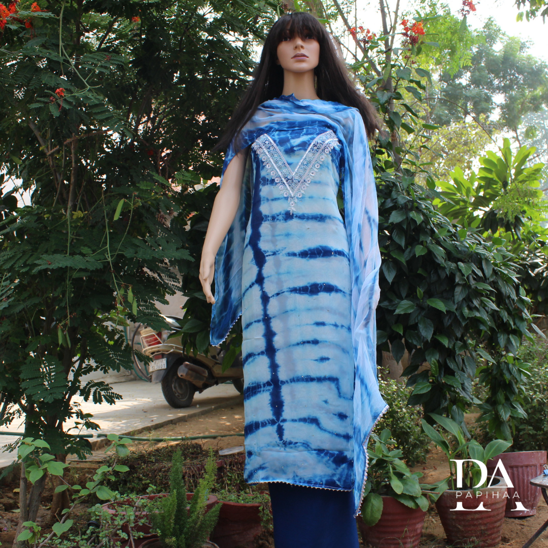 Organza Tie And Die Embroidered Unstitched Suit