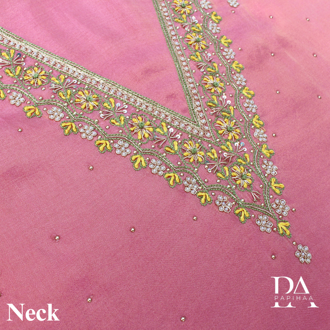 V Neck Shimmer Dola Unstitched Set