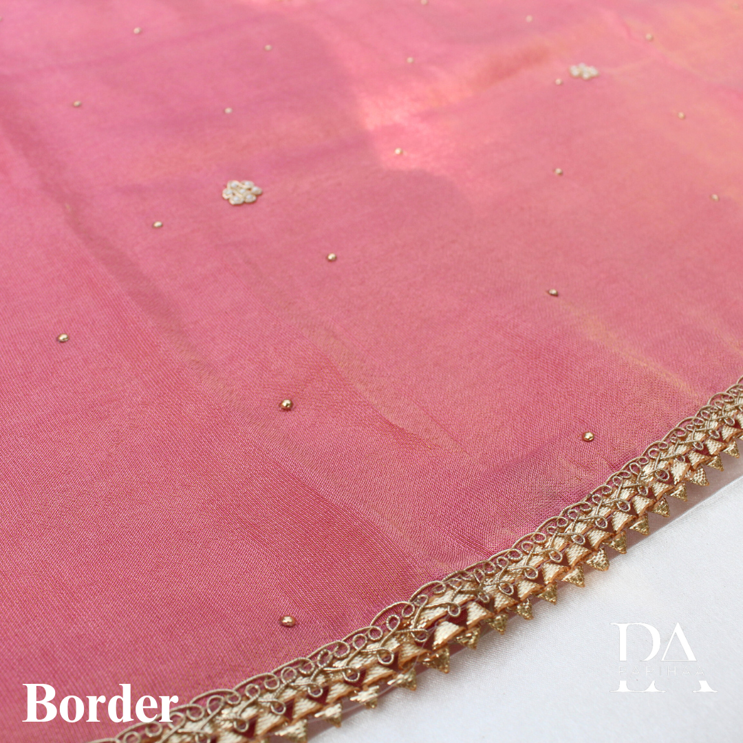 V Neck Shimmer Dola Unstitched Set