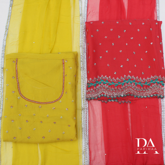 Heavy Beadwork Organza Unstitched Set