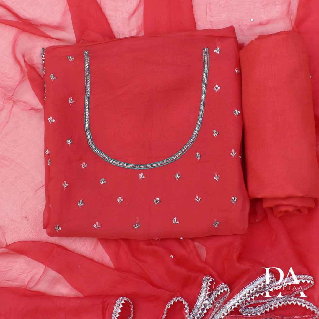 Heavy Beadwork Organza Unstitched Set