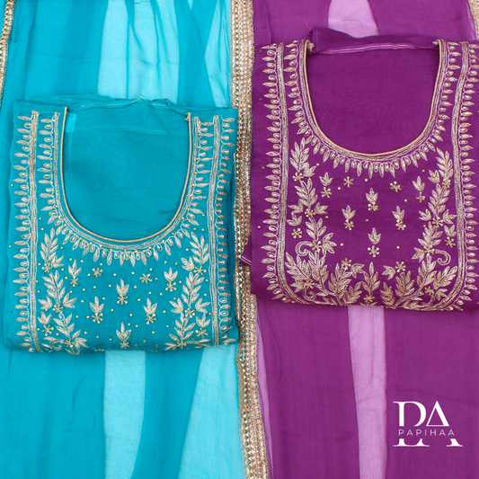 Dabka Work Organza Semi-stitched Set