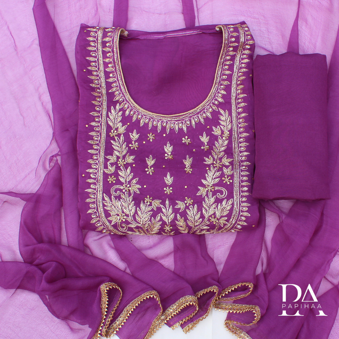 Dabka Work Organza Semi-stitched Set