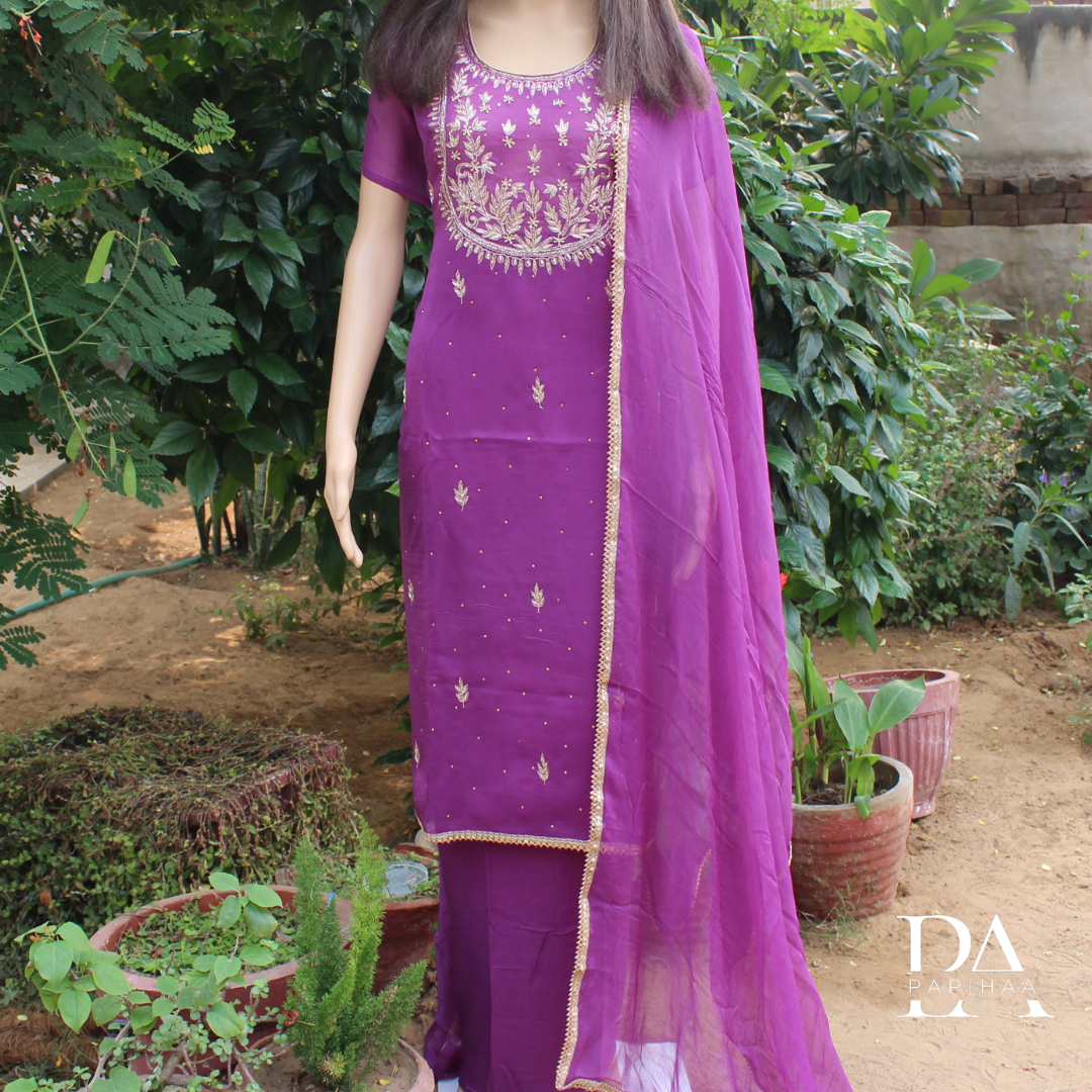 Dabka Work Organza Semi-stitched Set