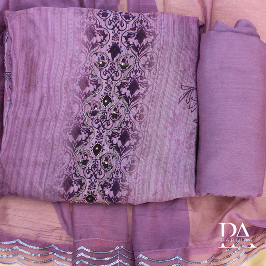 Jashn Purple Colored Crepe Unstitched Suit