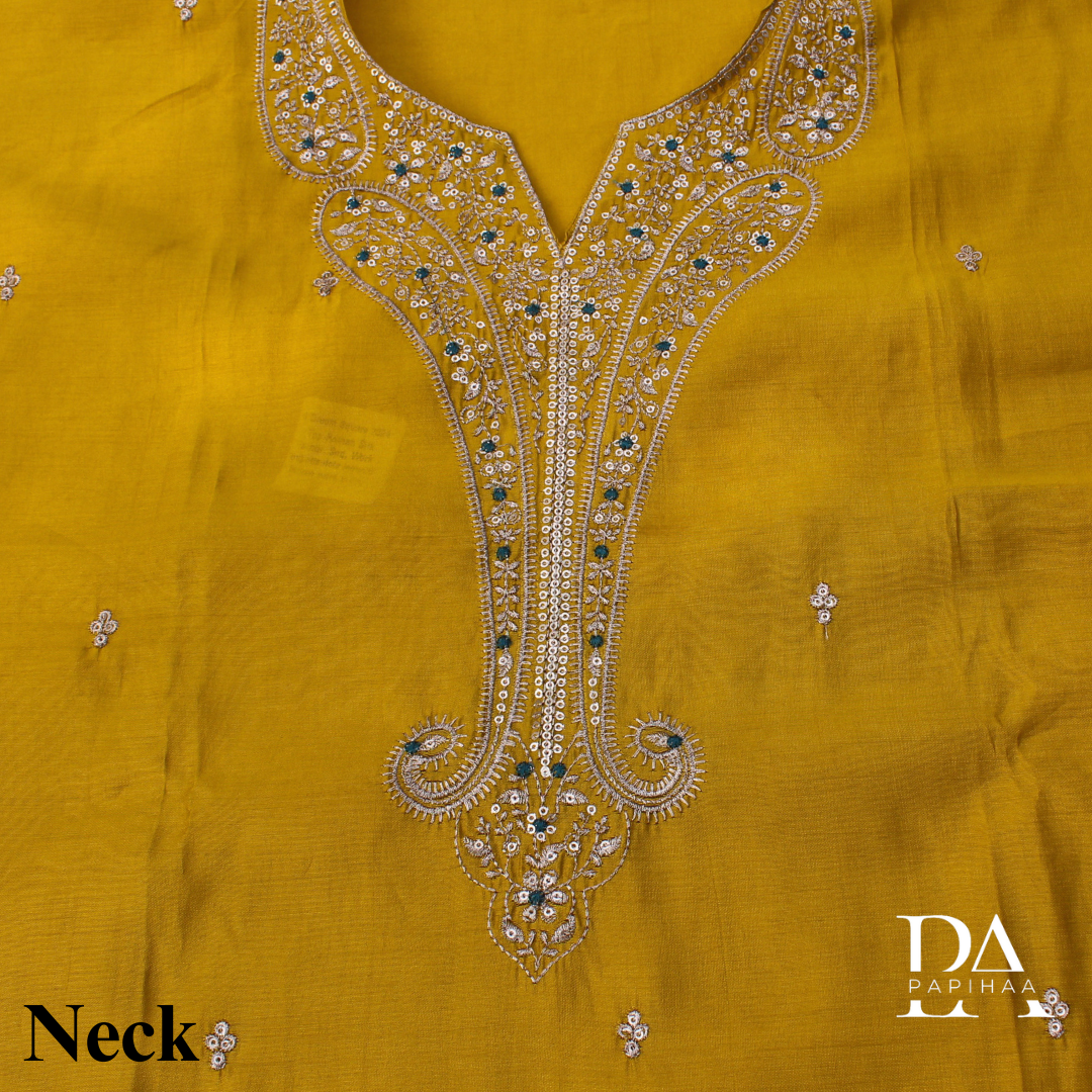 Roman Silk Neck Embroidered Semi-stitched Set