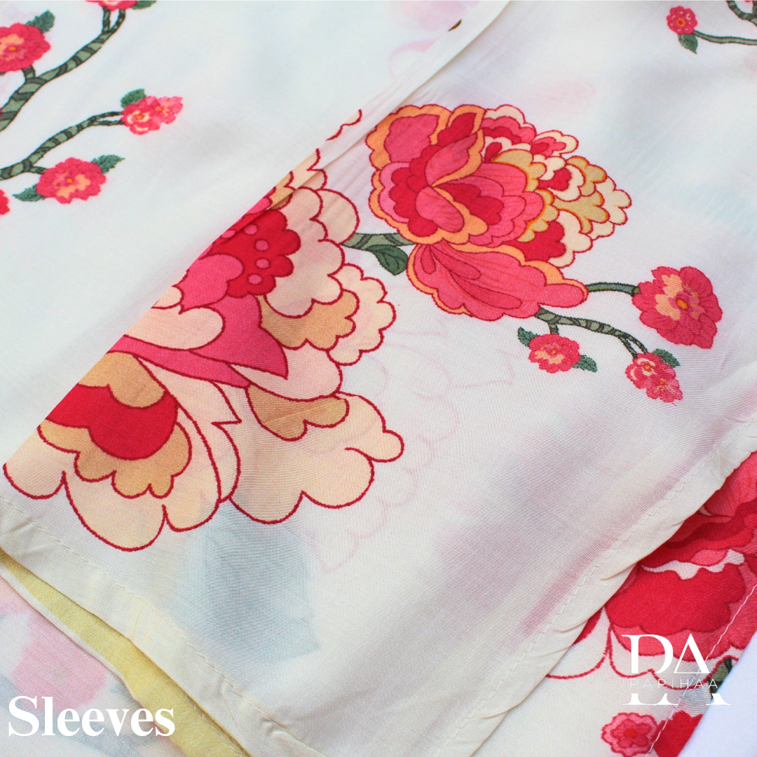 Embroidered and mirrorwork V Neck Floral Semi Stitched Set