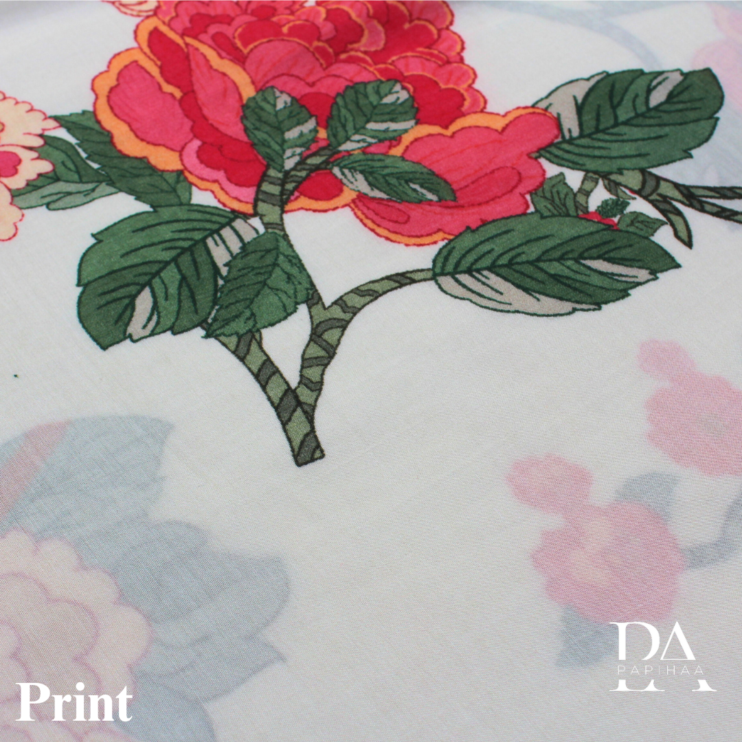 Embroidered and mirrorwork V Neck Floral Semi Stitched Set