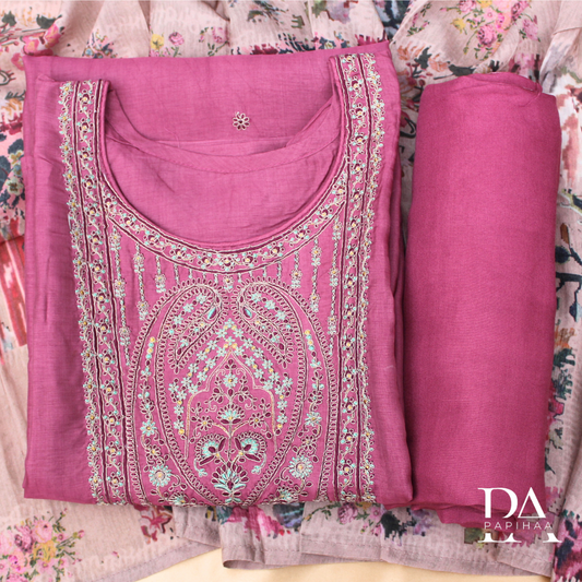 Jashn Mauve Colored Roman Silk Semistitched Set