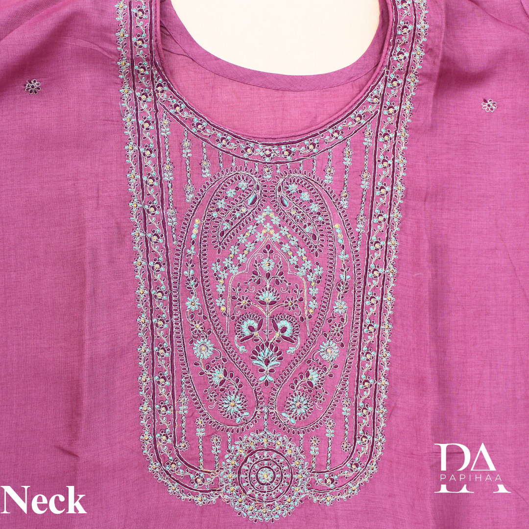 Jashn Mauve Colored Roman Silk Semistitched Set