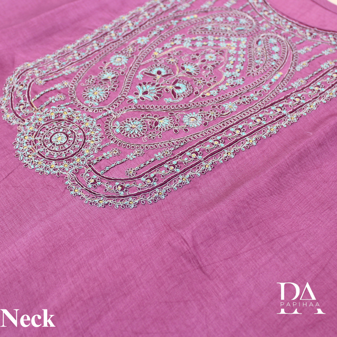 Jashn Mauve Colored Roman Silk Semistitched Set